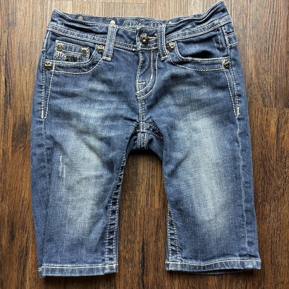 MISS ME Bermuda Jeans JK6076M Distressed Sequins Medium Wash Girl’s Size 10 - Picture 1 of 11